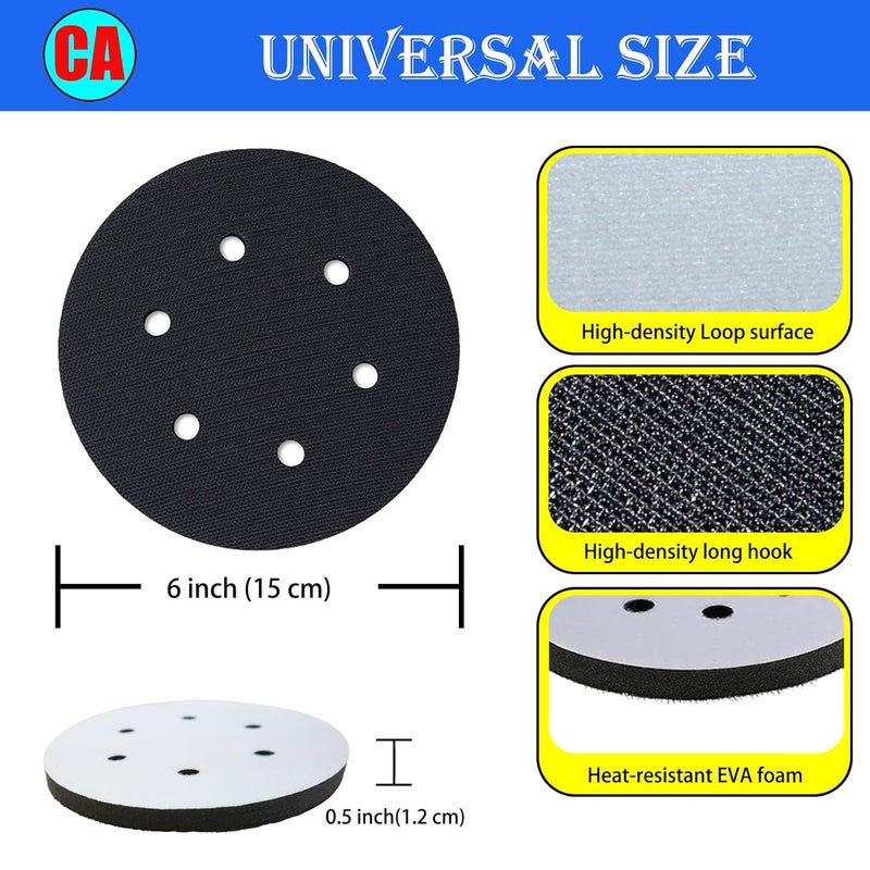 Crossarctic 5 Pack 6 Inch Sanding Interface Pads, Hook and Loop - 6 Inch Soft Density Sponge Cushion Buffer Backing Pads with EVA Foam for Orbital Sander - Image 2